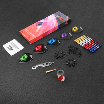 Dart Accessories kit,15 Dart Flights+12 Fat Aluminium Shafts+Sharpener+2 Tools+50 Rubber Rings+16 Flight Protectors