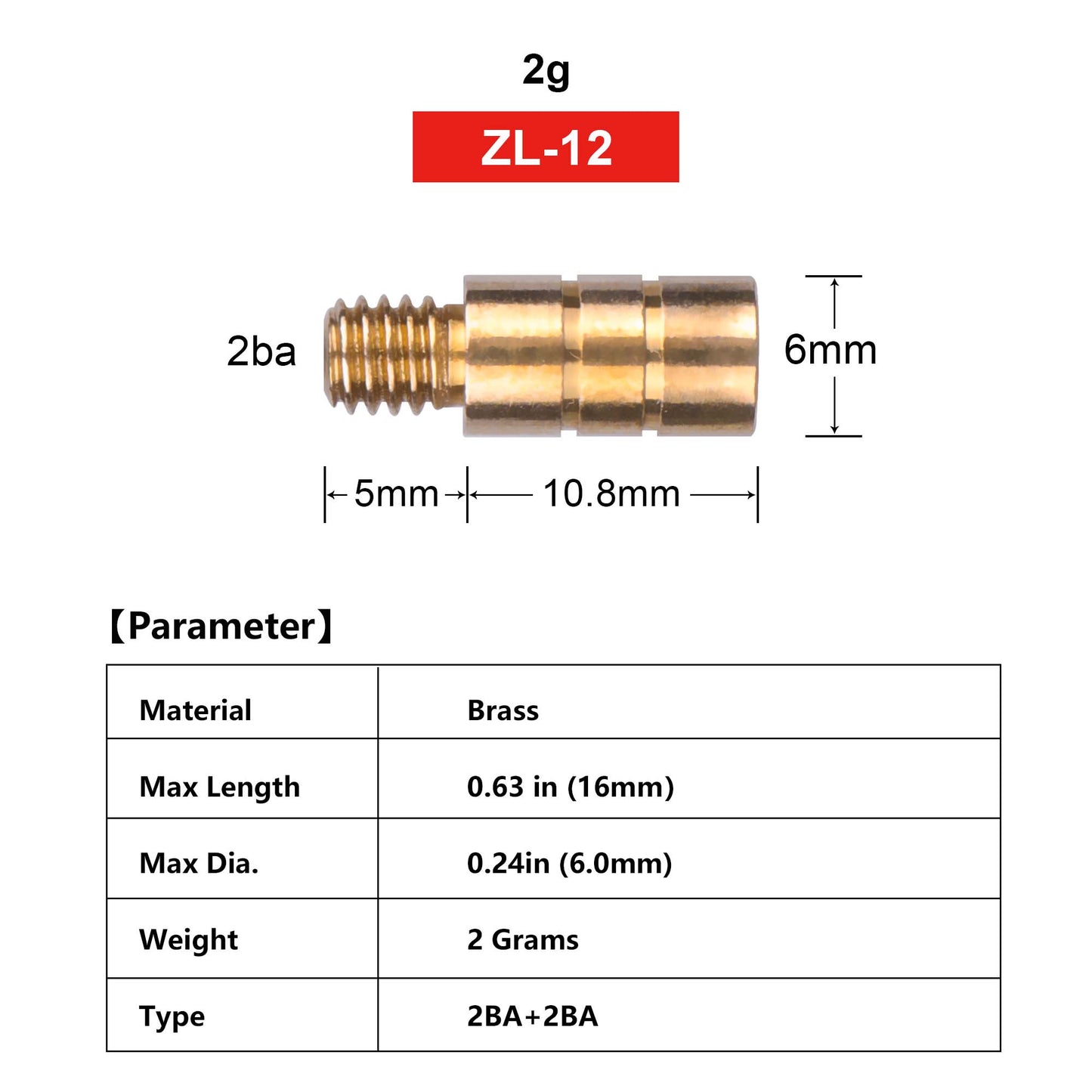 ZL12A poids de fléchette en laiton 2g 6 pièces + 20 joints toriques en caoutchouc, noir/argent/doré