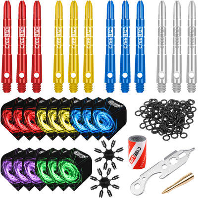 Dart Accessories kit,15 Dart Flights+12 Fat Aluminium Shafts+Sharpener+2 Tools+50 Rubber Rings+16 Flight Protectors