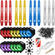 Kit d'accessoires de fléchettes, 15 ailettes de fléchettes + 12 gros arbres en aluminium + affûteur + 2 outils + 50 anneaux en caoutchouc + 16 protecteurs de vol