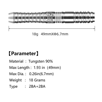 ZG02 18g style spirale 3 pièces 90% tungstène pointe souple fléchettes barils 2BA &amp; 2BA, sans accessoires pièces