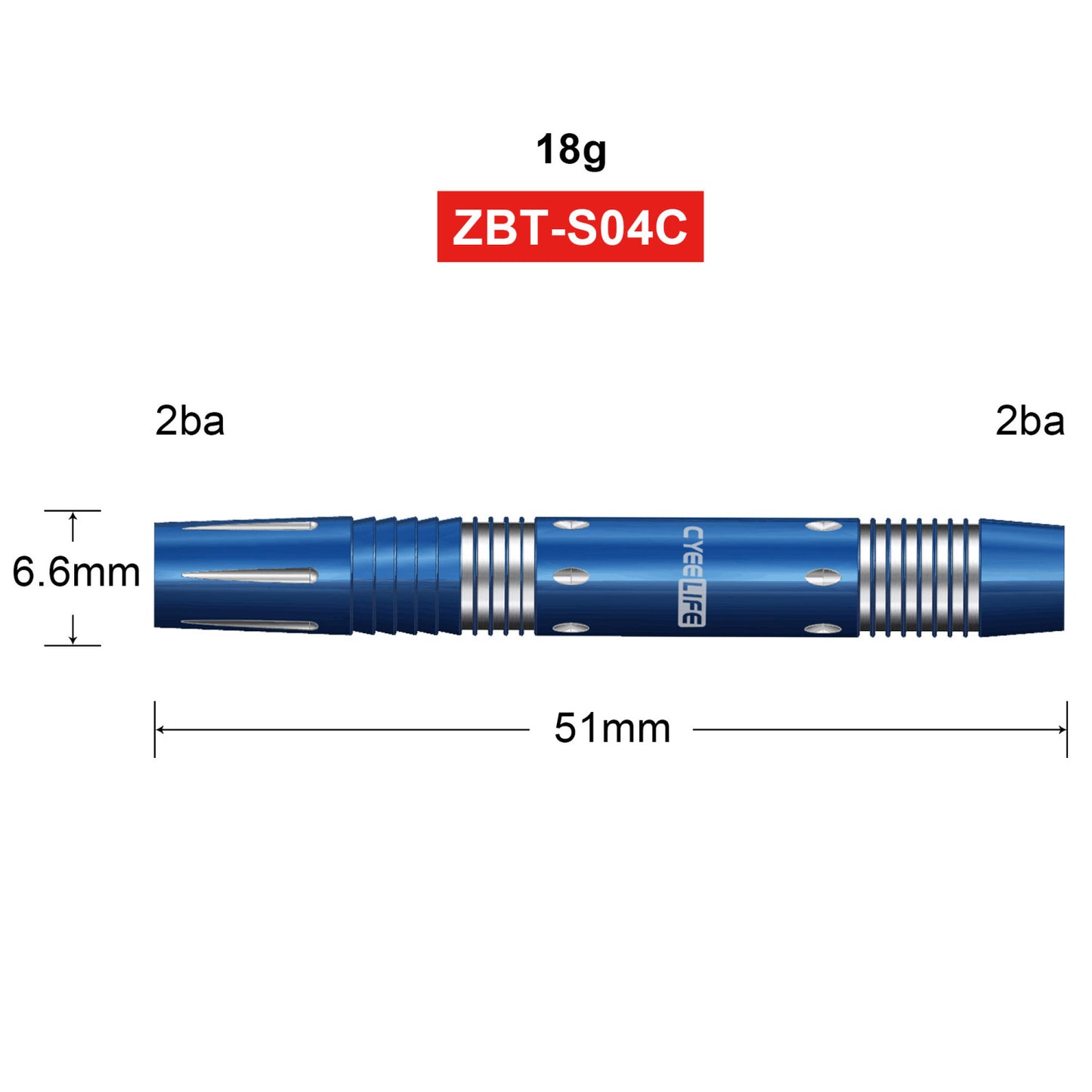 ZG04 Wolfram-Softtip-Darts, Barrels 2BA&amp;2BA, 18 g, 3 Stück, 90 %