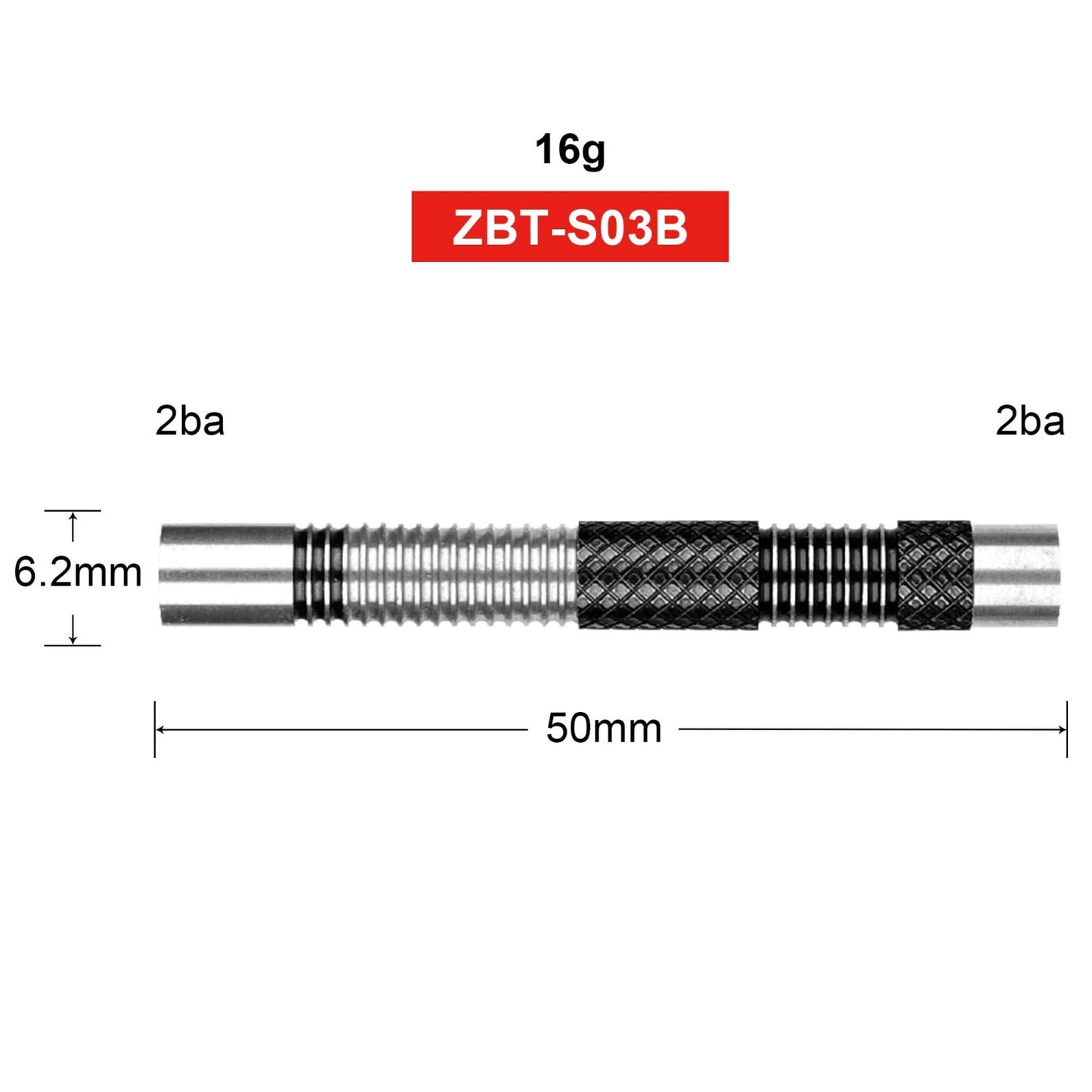 ZG03 style spirale 3 pièces 90% 16g barils de fléchettes à pointe souple en tungstène 2BA et 2BA, sans accessoires