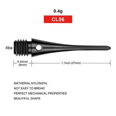 CL06-1/4’(M6) 27mm Plastic Dart Tips,100pcs of 1 pack