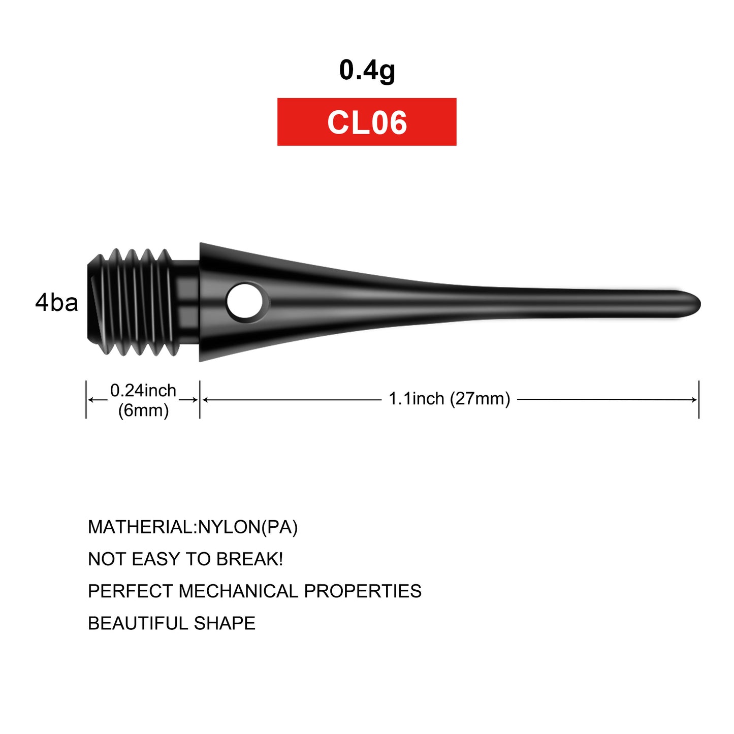 CL06-1/4’(M6) 27mm Plastic Dart Tips,100pcs of 1 pack