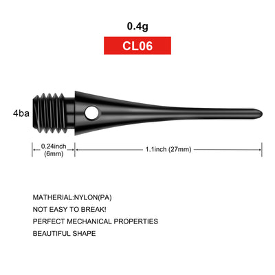 CL06-1/4’(M6) 27mm Plastic Dart Tips,100pcs of 1 pack